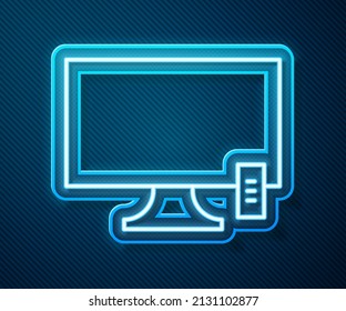 Glowing neon line Smart Tv icon isolated on blue background. Television sign.  Vector Illustration