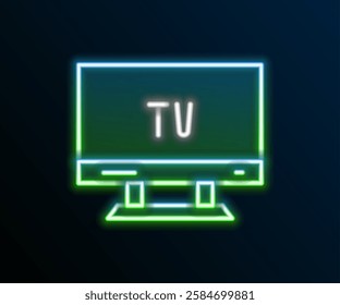 Glowing neon line Smart Tv icon isolated on black background. Television sign. Colorful outline concept. Vector