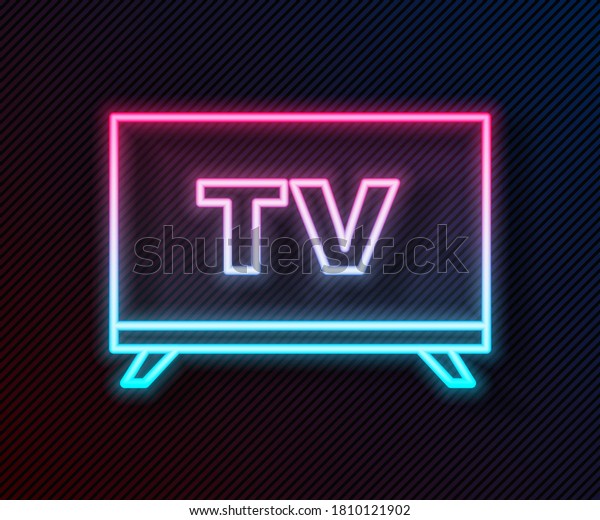 黒い背景に輝くネオンラインスマートテレビアイコン テレビの看板 ベクターイラスト のベクター画像素材 ロイヤリティフリー