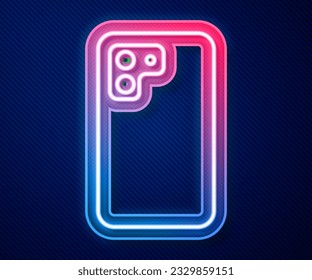 Glowing neon line Smartphone, mobile phone icon isolated on blue background.  Vector