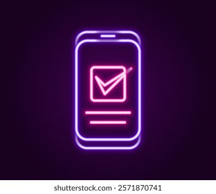 Glowing neon line Smartphone, mobile phone icon isolated on black background. Colorful outline concept. Vector