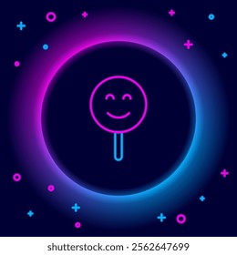 Glowing neon line Smile face icon isolated on black background. Smiling emoticon. Happy smiley chat symbol. Colorful outline concept. Vector