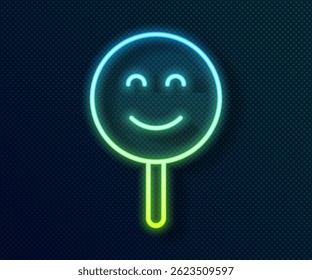 Glowing neon line Smile face icon isolated on black background. Smiling emoticon. Happy smiley chat symbol.  Vector