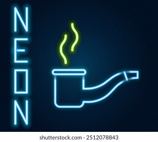 Linha de neon brilhante Tubo de fumaça com ícone de fumaça isolado no fundo preto. Tubo de cigarro. Conceito de contorno colorido. Ilustração de vetor