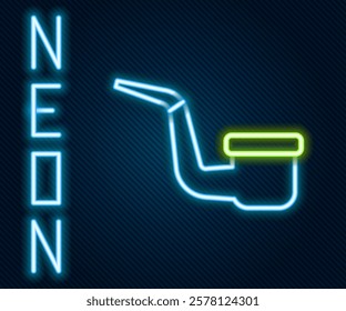 Glowing neon line Smoking pipe with smoke icon isolated on black background. Tobacco pipe. Colorful outline concept. Vector