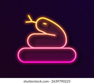 Glowing neon line Snake icon isolated on black background.  Vector