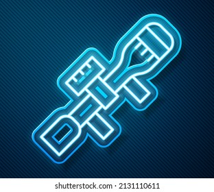 Glowing neon line Sniper optical sight icon isolated on blue background. Sniper scope crosshairs.  Vector