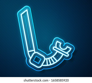 Glowing neon line Snorkel icon isolated on blue background. Diving underwater equipment.  Vector Illustration