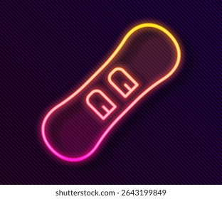 Glowing neon line Snowboard icon isolated on black background. Snowboarding board icon. Extreme sport. Sport equipment.  Vector