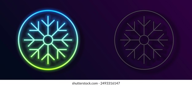 Glowing neon line Snowflake icon isolated on black background. Merry Christmas and Happy New Year.  Vector