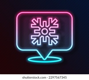 Línea de neón brillante Snowflake con icono de burbuja de habla aislado en el fondo negro. Feliz Navidad y Feliz Año Nuevo.  Vector