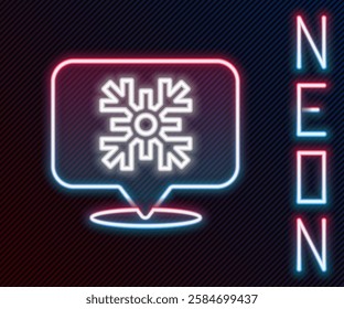 Glowing neon line Snowflake with speech bubble icon isolated on black background. Merry Christmas and Happy New Year. Colorful outline concept. Vector