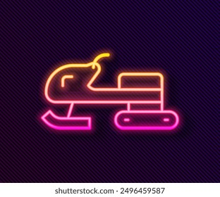 Glowing neon line Snowmobile icon isolated on black background. Snowmobiling sign. Extreme sport.  Vector