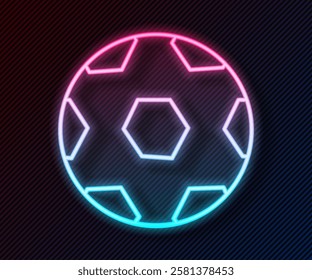 Glowing neon line Soccer football ball icon isolated on black background. Sport equipment.  Vector