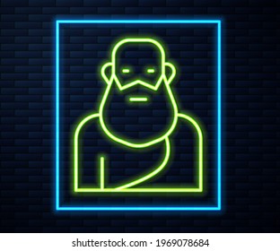 Glowing neon line Socrates icon isolated on brick wall background. Sokrat ancient greek Athenes ancient philosophy.  Vector