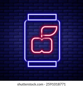 Glowing neon line Soda can icon isolated on brick wall background. Colorful outline concept. Vector