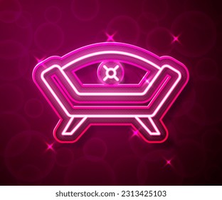 Glühende Neonline-Sofa-Symbol einzeln auf rotem Hintergrund.  Vektorgrafik