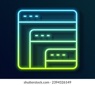 Gleuchtende Neonline-Software, Web-Entwickler-Programmiercode Symbol einzeln auf schwarzem Hintergrund. Javascript Computer Skript zufällige Teile des Programmcodes.  Vektorgrafik