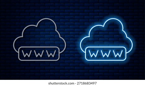 Software de linha de neon brilhante, desenvolvimento web, ícone conceito de programação isolado no fundo da parede de tijolo. Linguagem de programação e código do programa no laptop da tela.  Vetor