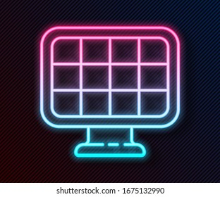 Glowing neon line Solar energy panel icon isolated on black background.  Vector Illustration
