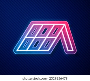 Glowing neon line Solar energy panel icon isolated on blue background.  Vector