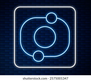 Glowing neon line Solar system icon isolated on brick wall background. The planets revolve around the star.  Vector