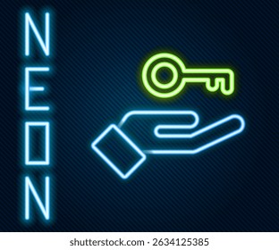 Glowing neon line Solution to the problem in psychology icon isolated on black background. Key. Therapy for mental health. Colorful outline concept. Vector
