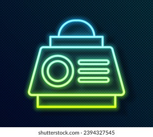 Glowing neon line Space capsule icon isolated on black background.  Vector