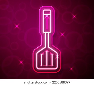 Glowing neon line Spatula icon isolated on red background. Kitchen spatula icon. BBQ spatula sign. Barbecue and grill tool.  Vector