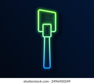 Glowing neon line Spatula icon isolated on blue background. Kitchen spatula icon. BBQ spatula sign. Barbecue and grill tool.  Vector