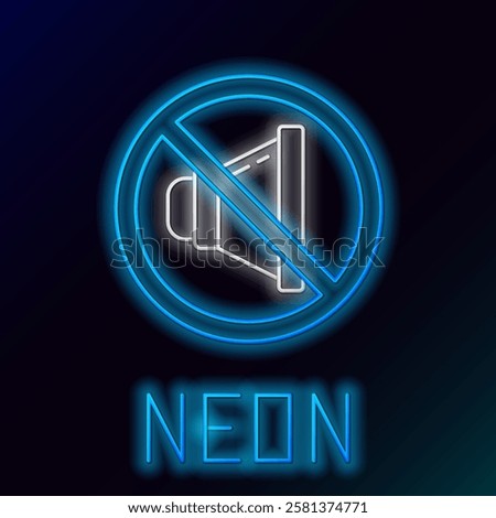 Glowing neon line Speaker mute icon isolated on black background. No sound icon. Volume Off symbol. Colorful outline concept. Vector