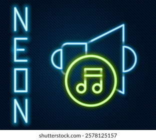 Glowing neon line Speaker volume, audio voice sound symbol, media music icon isolated on black background. Colorful outline concept. Vector