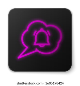 Glowing neon line Speech bubble with chat notification icon isolated on white background. New message, dialog, chat, social network notification. Black square button. Vector Illustration
