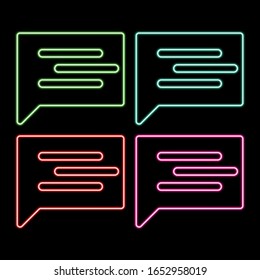 Glowing neon line Speech bubble chat icon isolated on black background. Message icon. Communication or comment chat symbol. Colorful outline concept. Vector Illustration