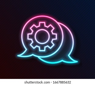 Glowing neon line Speech bubble chat icon isolated on black background. Message icon. Communication or comment chat symbol.  Vector Illustration