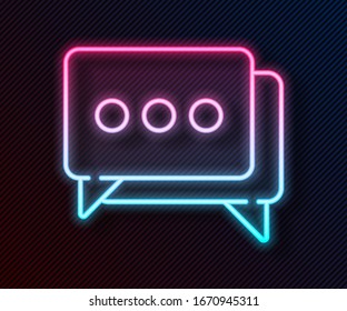 Glowing neon line Speech bubble chat icon isolated on black background. Message icon. Communication or comment chat symbol.  Vector Illustration