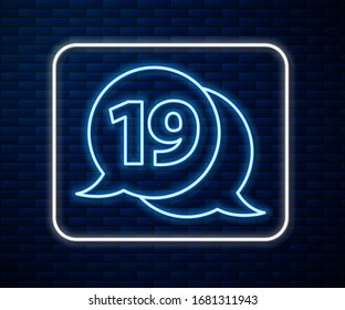 Glowing neon line Speech bubble with happy easter icon isolated on brick wall background.  Vector Illustration