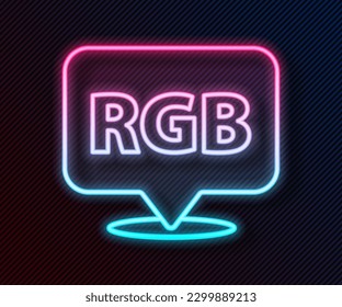 Glowing neon line Speech bubble with RGB and CMYK color mixing icon isolated on black background.  Vector Illustration