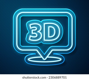 Burbuja de la línea de neón Discurso con icono 3D de texto aislado en fondo azul.  Ilustración vectorial
