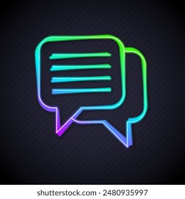 Glowing neon line Speech bubble chat icon isolated on black background. Message icon. Communication or comment chat symbol.  Vector
