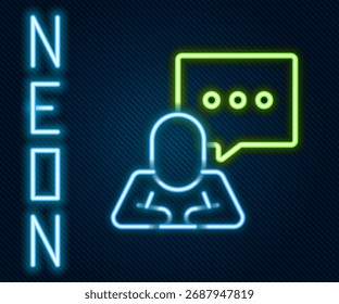 Linha de neon brilhante Ícone de bate-papo de balão de fala isolado no plano de fundo preto. Ícone Mensagem. Símbolo de bate-papo de comunicação ou comentário. Conceito de contorno colorido. Vetor