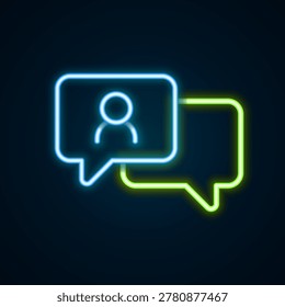 Glowing neon line Speech bubble chat icon isolated on black background. Message icon. Communication or comment chat symbol. Colorful outline concept. Vector