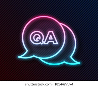 Glowing neon line Speech bubbles with Question and Answer icon isolated on black background. Q and A symbol. FAQ sign. Chat speech bubble and chart.  Vector