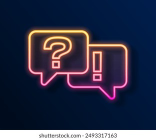 Glowing neon line Speech bubbles with Question and Answer icon isolated on black background. Q and A symbol. FAQ sign. Chat speech bubble and chart.  Vector