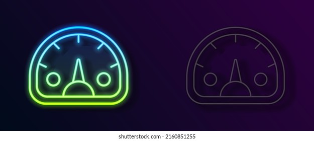 Icono de la línea de neón brillante del velocímetro aislado en el fondo negro.  Vector