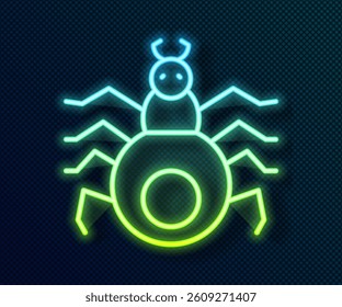 Glowing neon line Spider icon isolated on black background. Happy Halloween party.  Vector