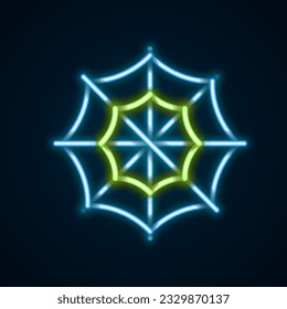 Glowing neon line Spider web icon isolated on black background. Cobweb sign. Happy Halloween party. Colorful outline concept. Vector