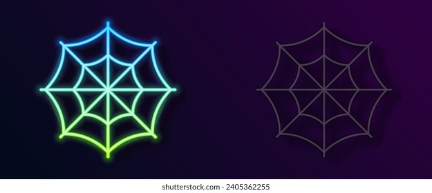 Glowing neon line Spider web icon isolated on black background. Cobweb sign. Happy Halloween party.  Vector