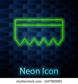 Línea de neón brillante Esponge con icono de burbujas aislado en el fondo de la pared de ladrillo. Vapor de vientre para lavar platos. Logo del servicio de limpieza. Ilustración vectorial