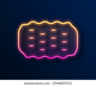 Glowing neon line Sponge icon isolated on black background. Wisp of bast for washing dishes. Cleaning service logo.  Vector